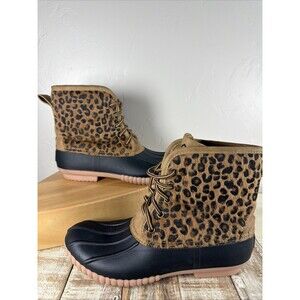 Marleylilly Womens Leopard Print Duck Boots Size 9